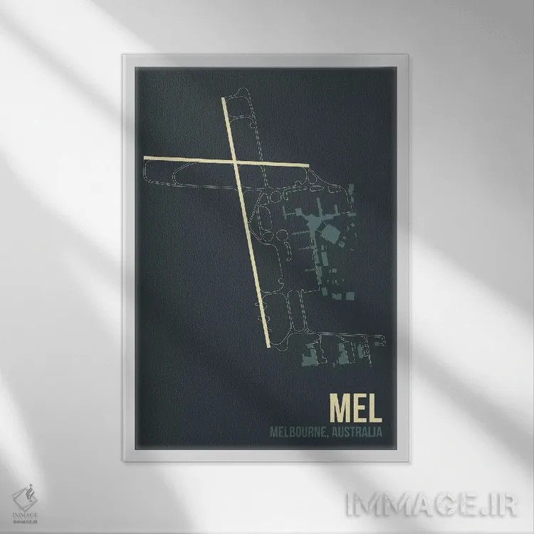 تابلو دکوراتیو نقشه MEL، ملبورن اثر ۰۸ لفت - نمای قابدار سفید