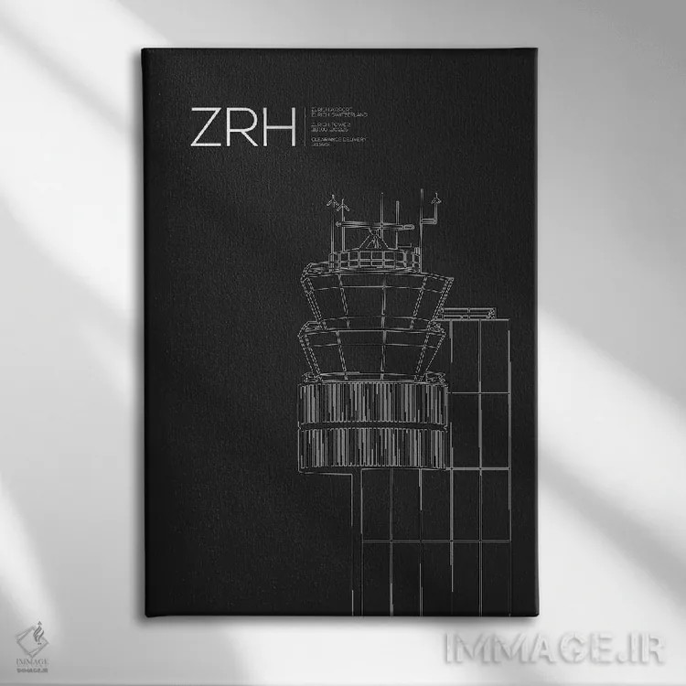 تابلو دکوراتیو برج مراقبت ZRH، فرودگاه زوریخ اثر ۰۸ لفت - نمای روبهرو روی دیوار