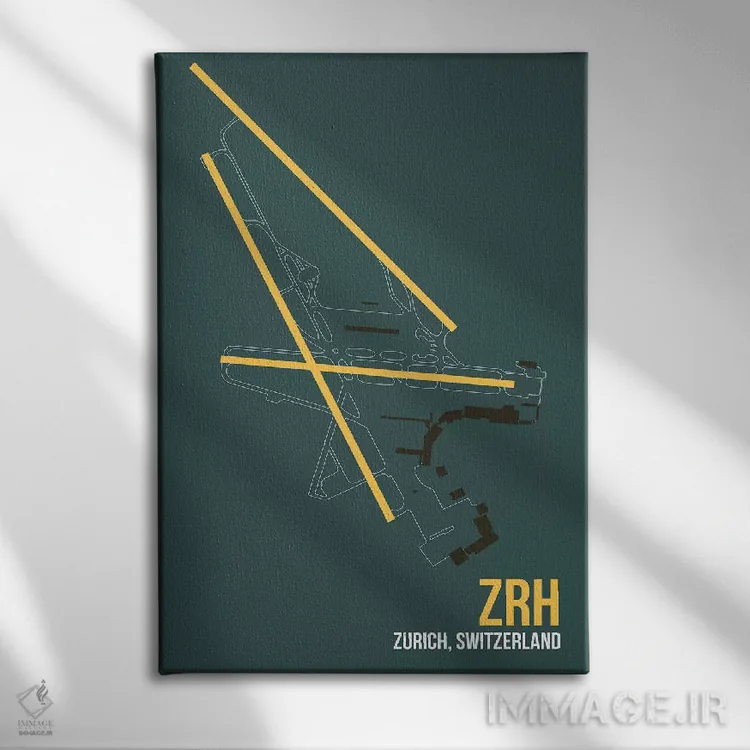 تابلو دکوراتیو نقشه ZRH، زوریخ اثر ۰۸ لفت - نمای روبهرو روی دیوار