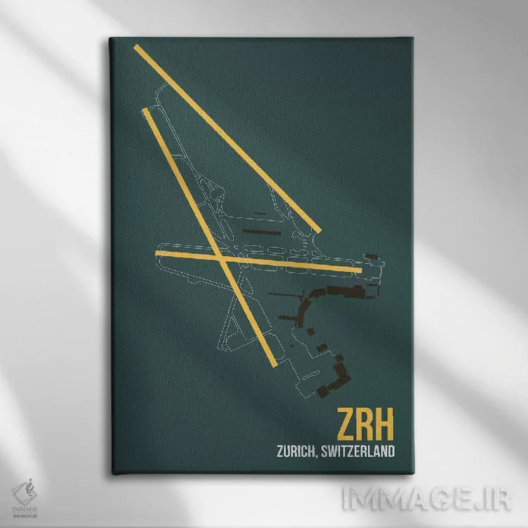تابلو دکوراتیو نقشه ZRH، زوریخ اثر ۰۸ لفت - نمای روبهرو روی دیوار