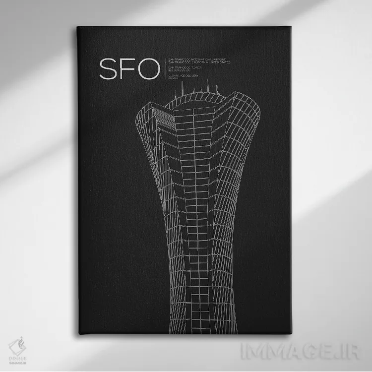 تابلو دکوراتیو برج مراقبت SFO، فرودگاه بین المللی سان فرانسیسکو اثر ۰۸ لفت - نمای روبهرو روی دیوار