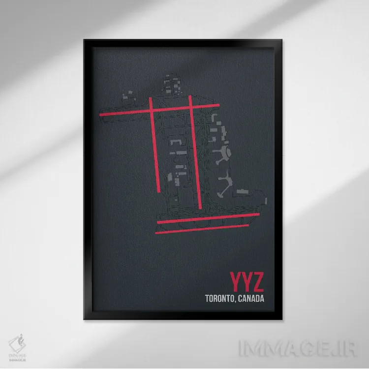 تابلو دکوراتیو نقشه YYZ، تورنتو اثر ۰۸ لفت - نمای قابدار مشکی