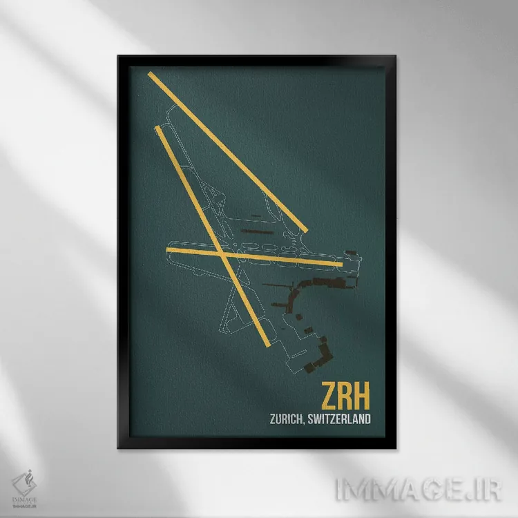 تابلو دکوراتیو نقشه ZRH، زوریخ اثر ۰۸ لفت - نمای قابدار مشکی