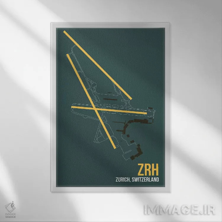 تابلو دکوراتیو نقشه ZRH، زوریخ اثر ۰۸ لفت - نمای قابدار سفید