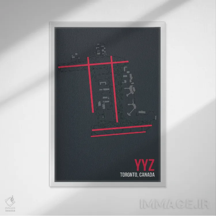 تابلو دکوراتیو نقشه YYZ، تورنتو اثر ۰۸ لفت - نمای قابدار سفید