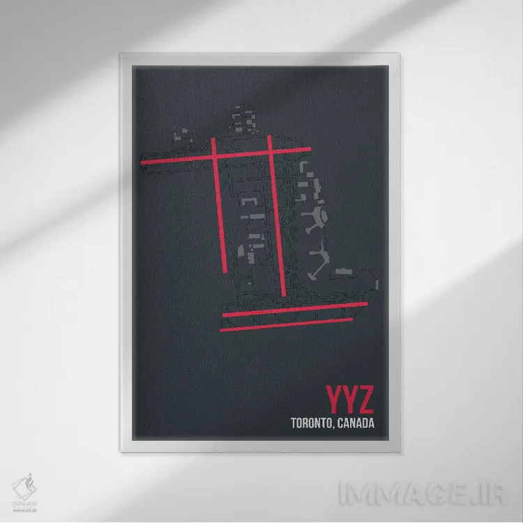 تابلو دکوراتیو نقشه YYZ، تورنتو اثر ۰۸ لفت - نمای قابدار سفید