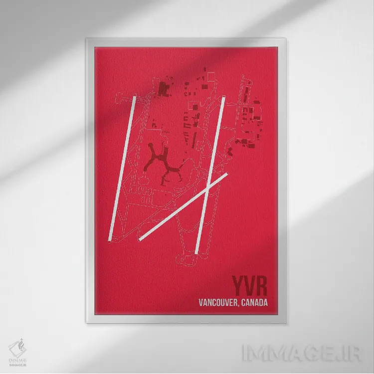 تابلو دکوراتیو نقشه YVR، ونکوور اثر ۰۸ لفت - نمای قابدار سفید