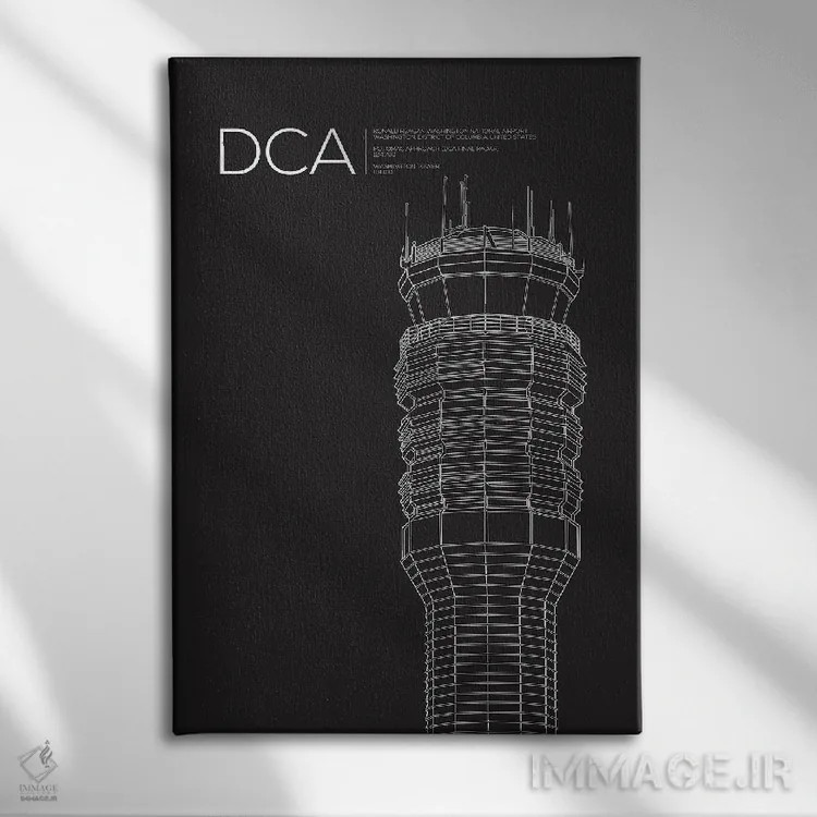 تابلو دکوراتیو برج مراقبت فرودگاه DCA، واشینگتن دی سی اثر ۰۸ لفت - نمای روبهرو روی دیوار