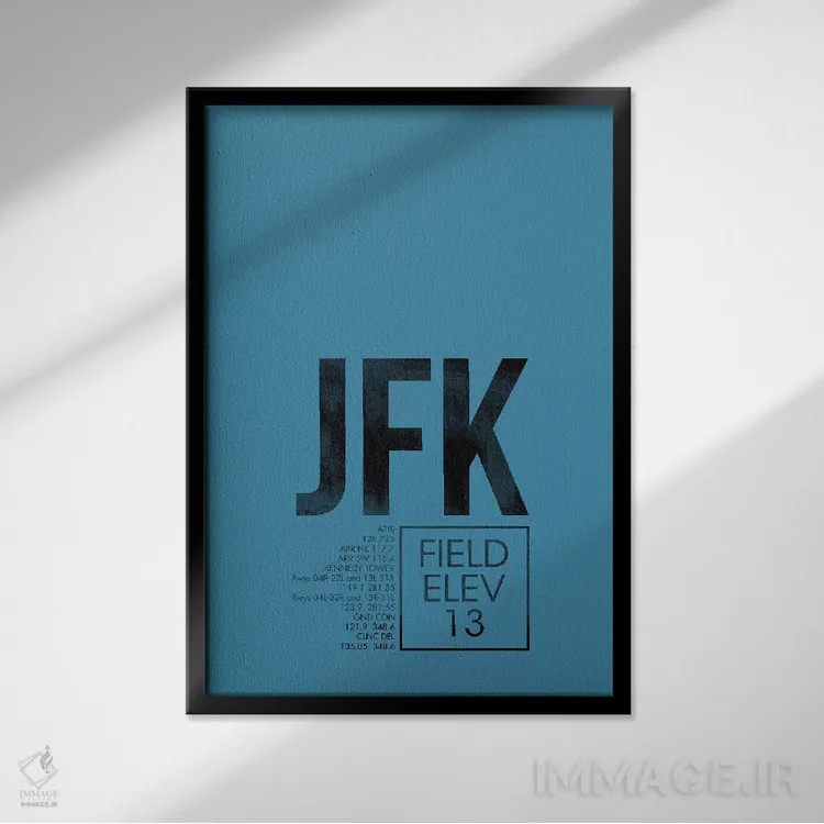 تابلو دکوراتیو کد فرودگاه نیویورک اثر ۰۸ لفت - نمای قابدار مشکی
