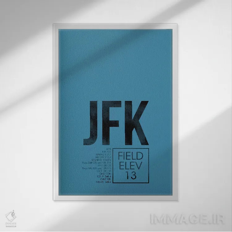 تابلو دکوراتیو کد فرودگاه نیویورک اثر ۰۸ لفت - نمای قابدار سفید