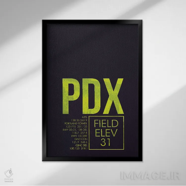 تابلو دکوراتیو کد فرودگاه پورتلند اثر ۰۸ لفت - نمای قابدار مشکی