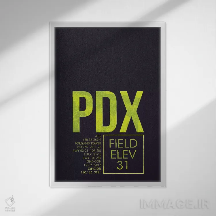 تابلو دکوراتیو کد فرودگاه پورتلند اثر ۰۸ لفت - نمای قابدار سفید
