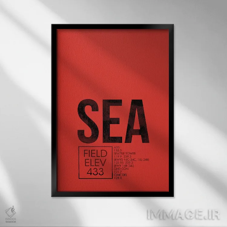 تابلو دکوراتیو کد فرودگاه سیاتل-تاکوما اثر ۰۸ لفت - نمای قابدار مشکی