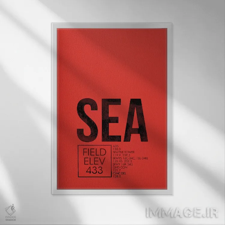 تابلو دکوراتیو کد فرودگاه سیاتل-تاکوما اثر ۰۸ لفت - نمای قابدار سفید