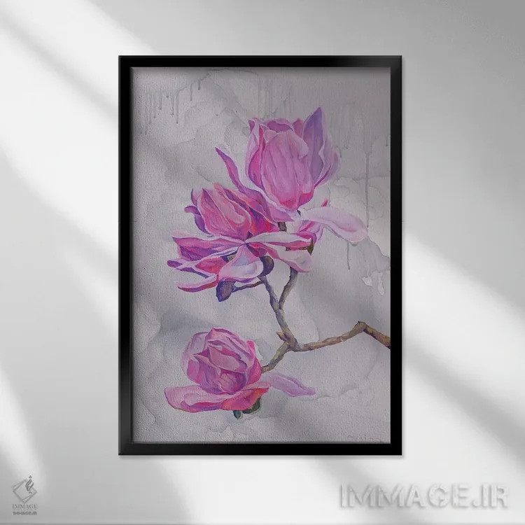 تابلو دکوراتیو ماگنولیاها اثر الگا ولنا - نمای قابدار مشکی