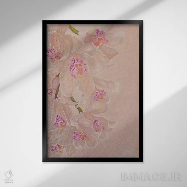 تابلو دکوراتیو ارکیده های لطیف اثر الگا ولنا - نمای قابدار مشکی