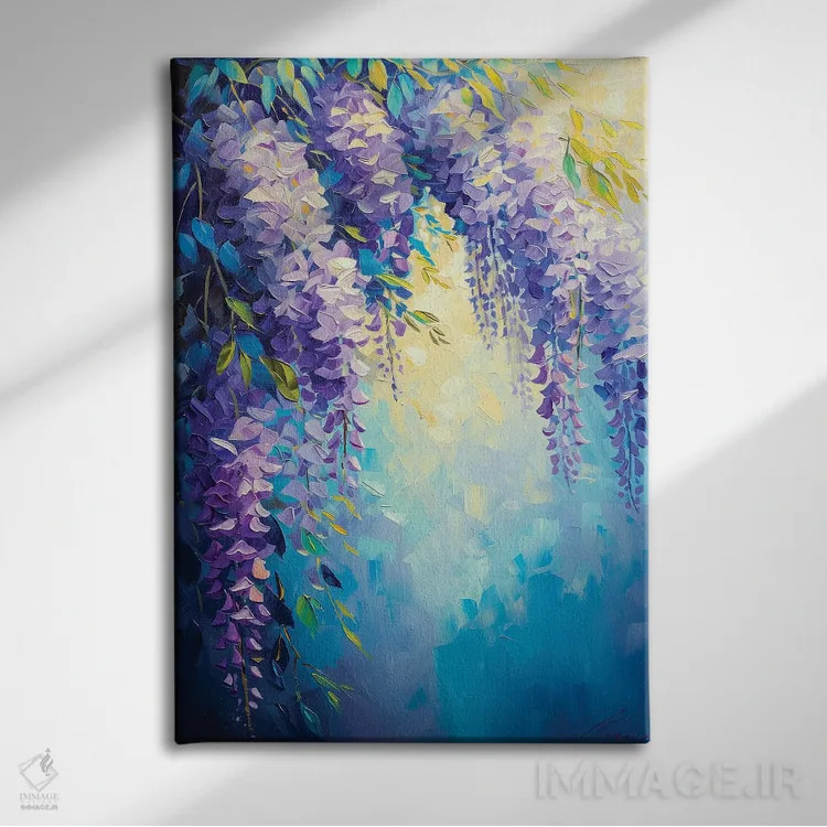 تابلو دکوراتیو شاخه ی گلیسینیا اثر الگا ولنا - نمای روبهرو روی دیوار