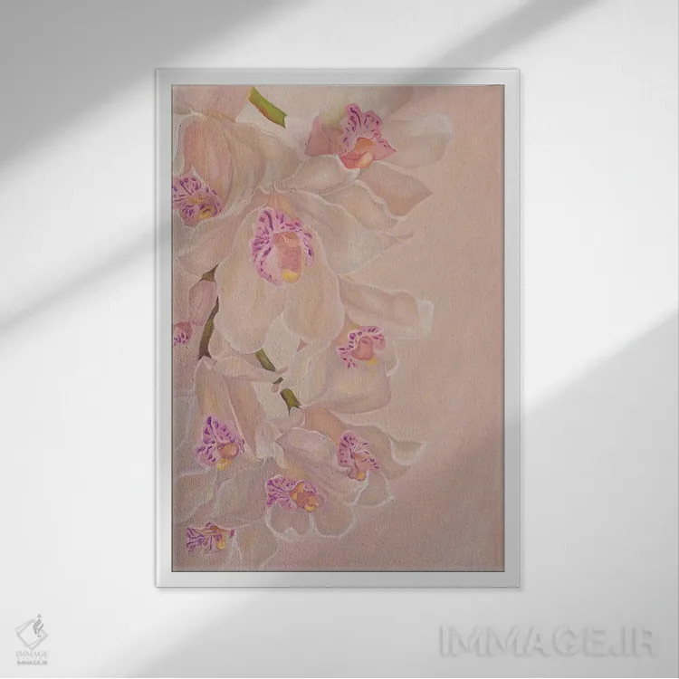 تابلو دکوراتیو ارکیده های لطیف اثر الگا ولنا - نمای قابدار سفید