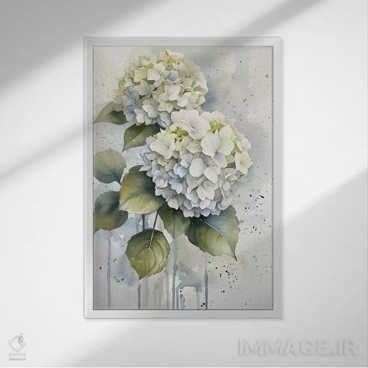 تابلو دکوراتیو هورتنزیا اثر الگا ولنا - نمای قابدار سفید
