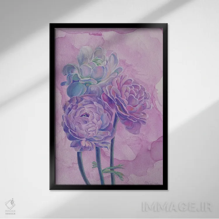 تابلو دکوراتیو رزهای یاسی اثر الگا ولنا - نمای قابدار مشکی