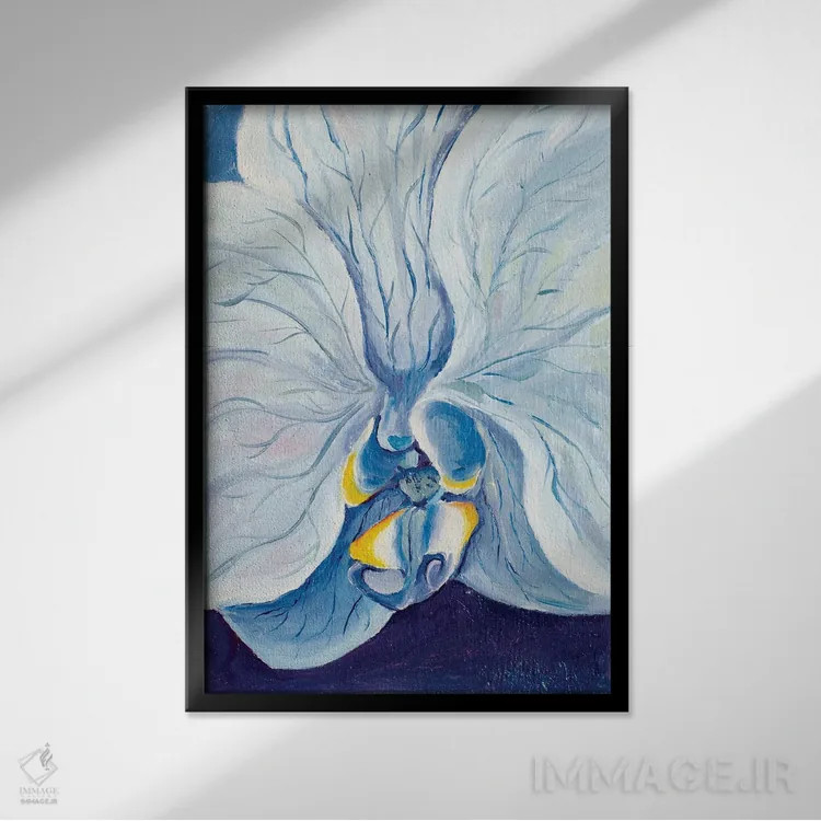 تابلو دکوراتیو ارکیده ی آبی اثر الگا ولنا - نمای قابدار مشکی