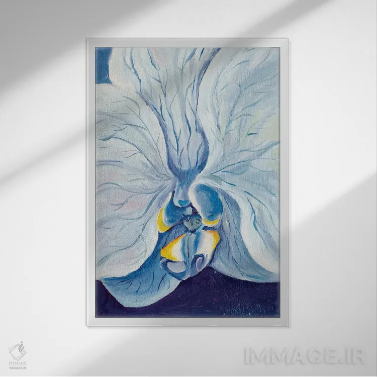 تابلو دکوراتیو ارکیده ی آبی اثر الگا ولنا - نمای قابدار سفید