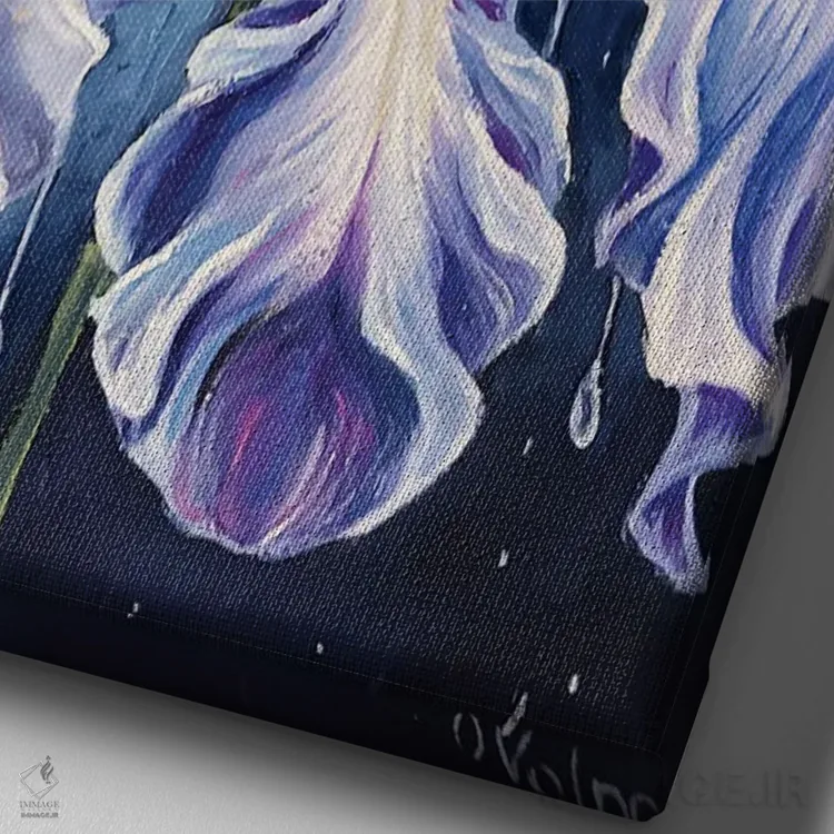 تابلو دکوراتیو شبنم روی زنبق اثر الگا ولنا - نمای نزدیک بافت بوم