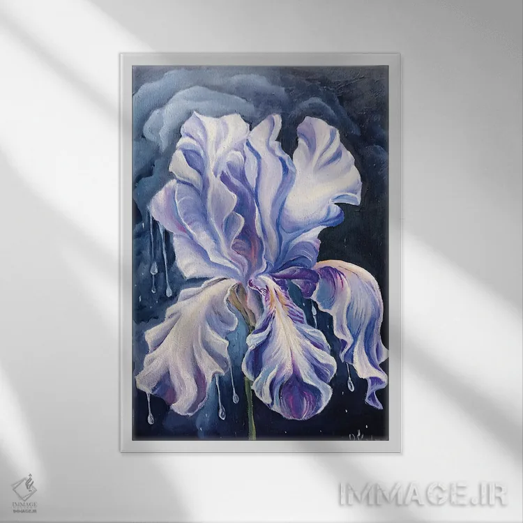 تابلو دکوراتیو شبنم روی زنبق اثر الگا ولنا - نمای قابدار سفید