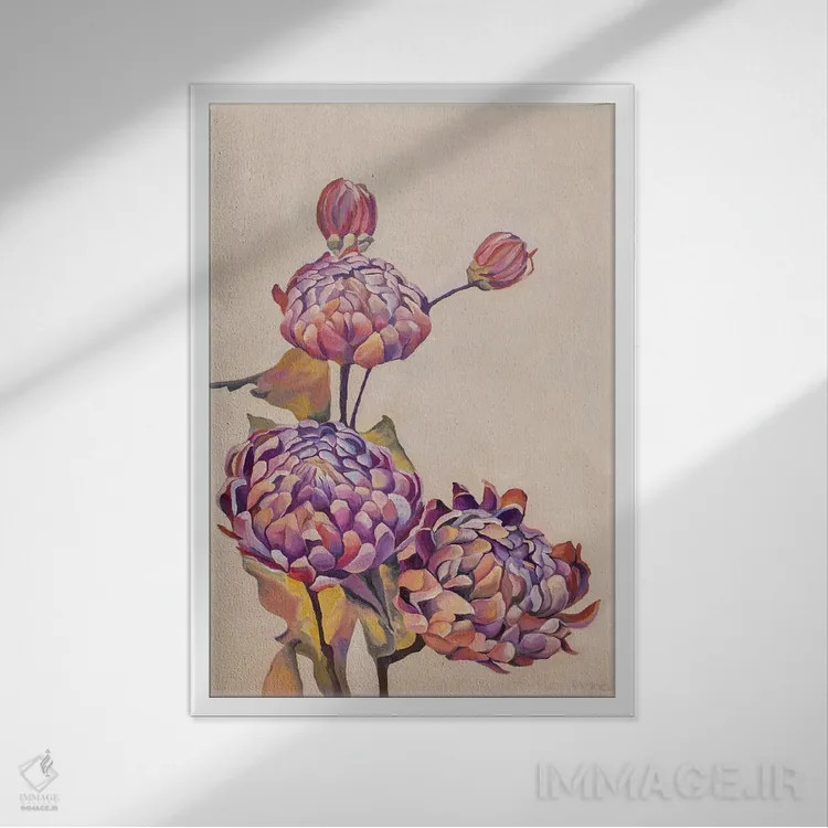 تابلو دکوراتیو کوکب های بنفش اثر الگا ولنا - نمای قابدار سفید