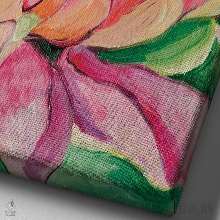 تابلو دکوراتیو گل صورتی اثر الگا ولنا - نمای نزدیک بافت بوم