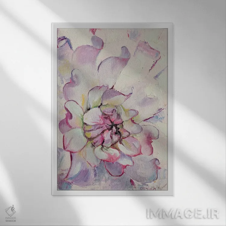 تابلو دکوراتیو گل لطیف اثر الگا ولنا - نمای قابدار سفید