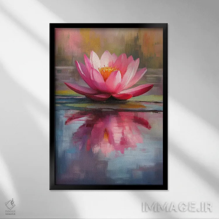تابلو دکوراتیو نیلوفر شعله ور ۱ اثر الگا ولنا - نمای قابدار مشکی