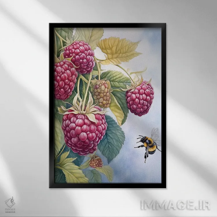 تابلو دکوراتیو تمشک اثر الگا ولنا - نمای قابدار مشکی