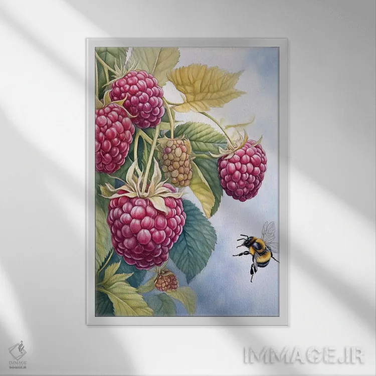 تابلو دکوراتیو تمشک اثر الگا ولنا - نمای قابدار سفید