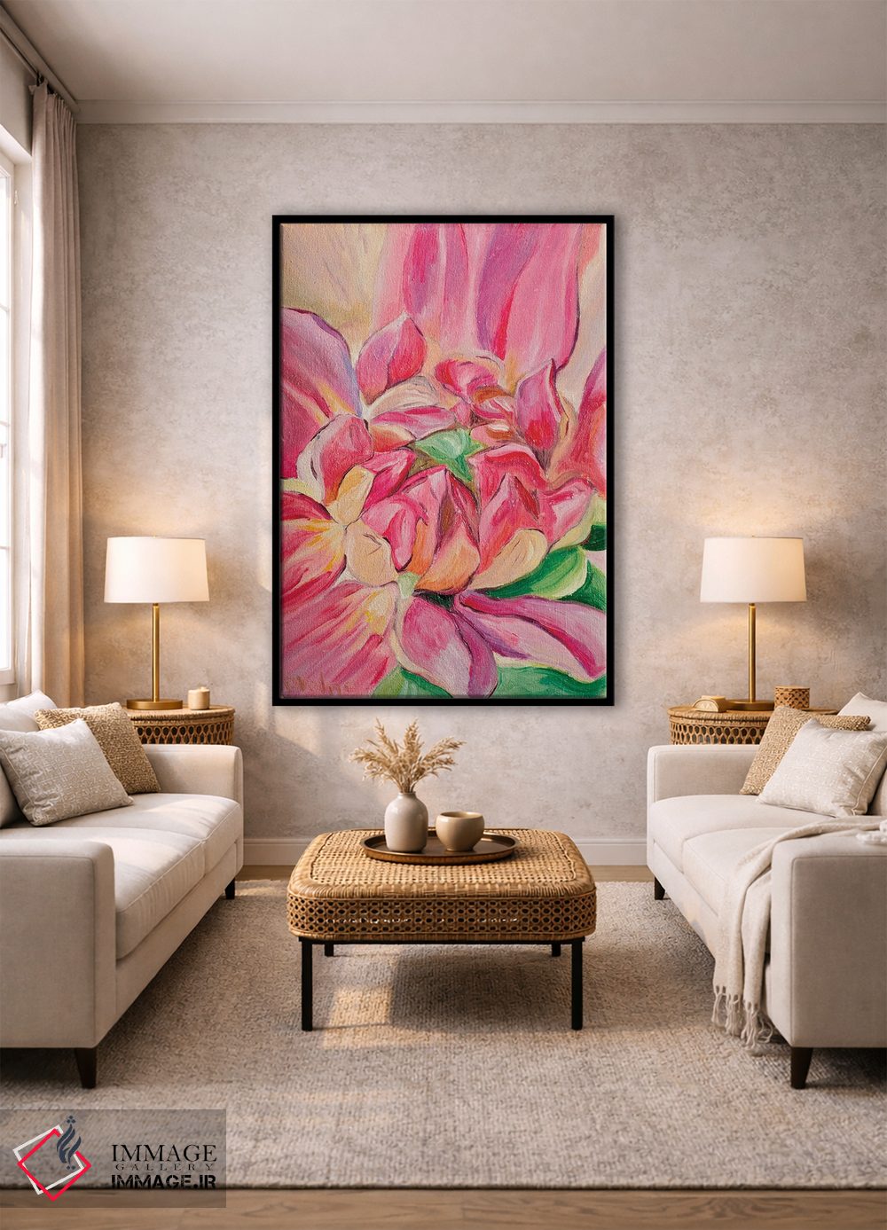 تابلو دکوراتیو گل صورتی اثر الگا ولنا - D1B