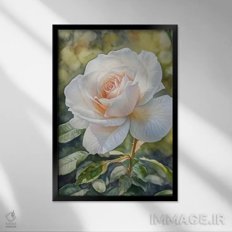 تابلو دکوراتیو رز باغچه ای اثر الگا ولنا - نمای قابدار مشکی