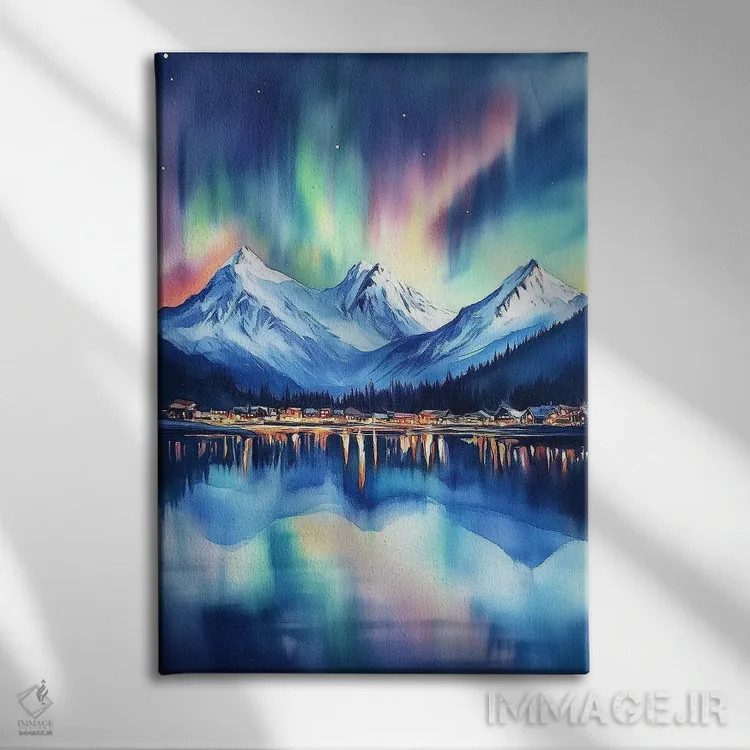 تابلو دکوراتیو شفق قطبی اثر الگا ولنا - نمای روبهرو روی دیوار