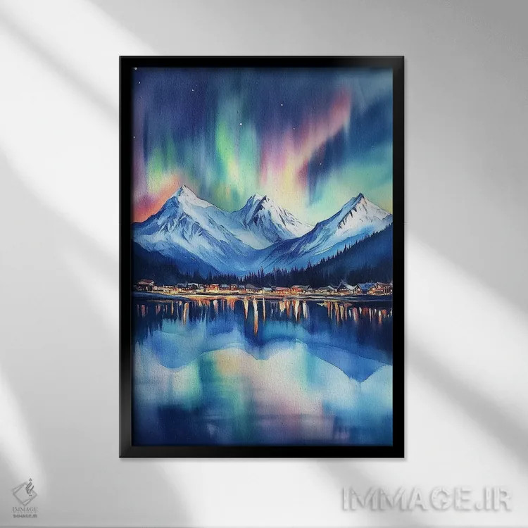 تابلو دکوراتیو شفق قطبی اثر الگا ولنا - نمای قابدار مشکی