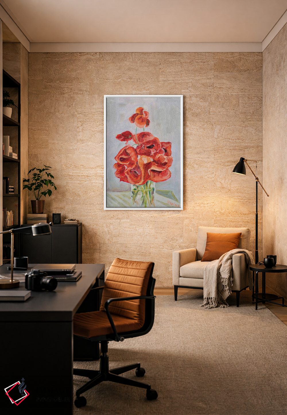 تابلو دکوراتیو دسته گل شقایق ها اثر الگا ولنا - D6W