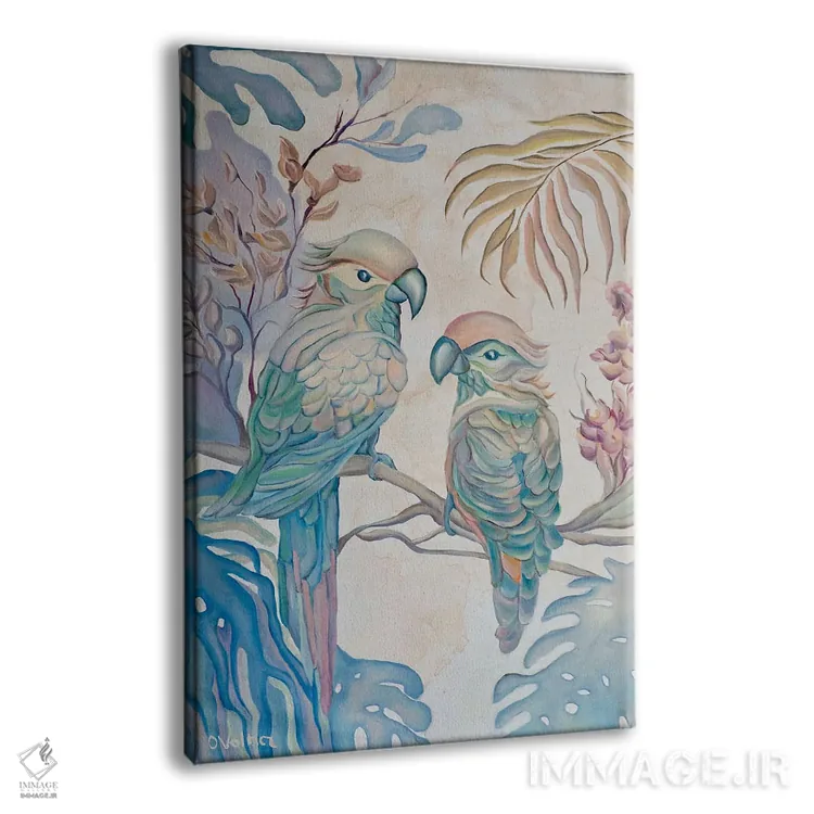 تابلو دکوراتیو طوطی های پاستلی اثر الگا ولنا - نمای پرسپکتیو محصول