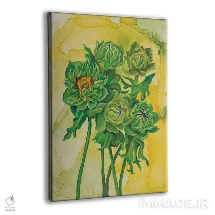تابلو دکوراتیو آفتابگردان های سبز اثر الگا ولنا - نمای پرسپکتیو محصول