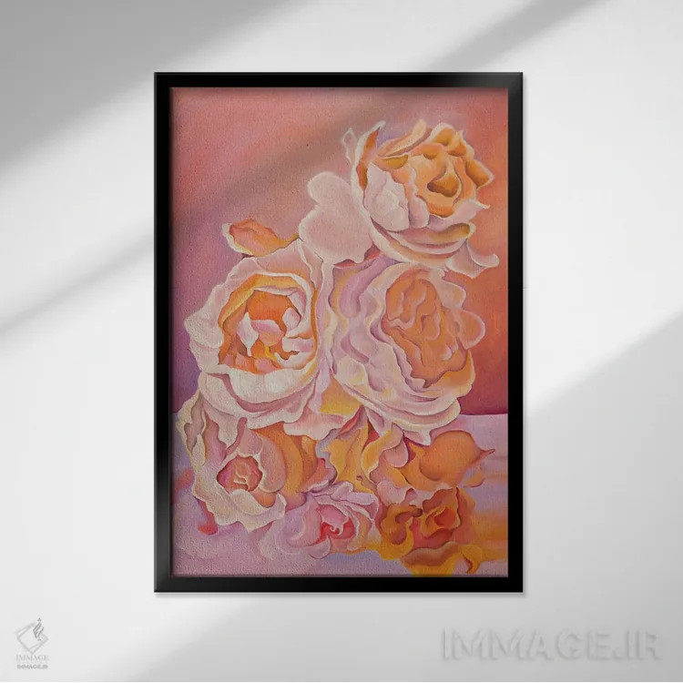 تابلو دکوراتیو دسته گل غروب اثر الگا ولنا - نمای قابدار مشکی