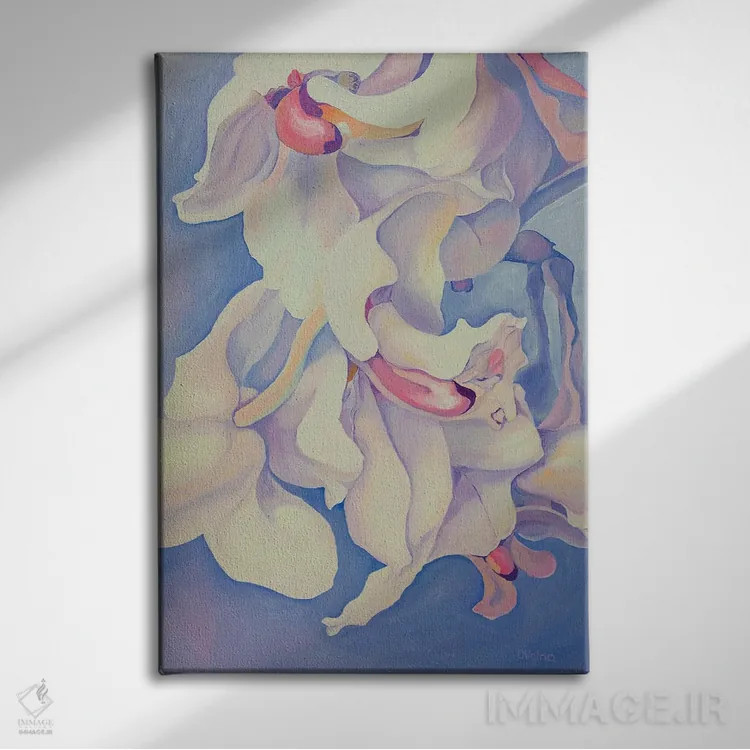 تابلو دکوراتیو ارکیده های سفید اثر الگا ولنا - نمای روبهرو روی دیوار