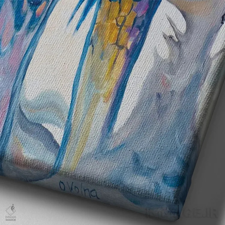 تابلو دکوراتیو طوطی های عاشق اثر الگا ولنا - نمای نزدیک بافت بوم