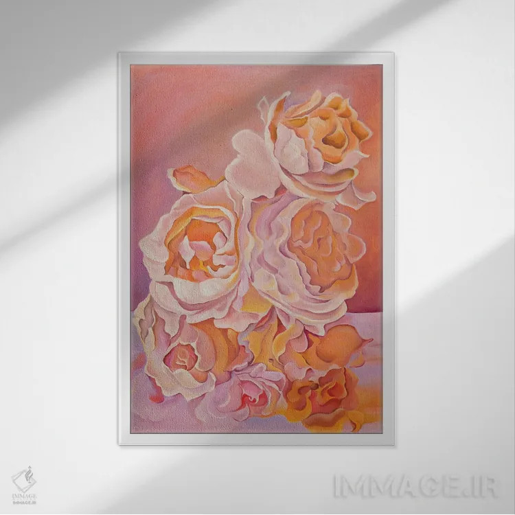 تابلو دکوراتیو دسته گل غروب اثر الگا ولنا - نمای قابدار سفید