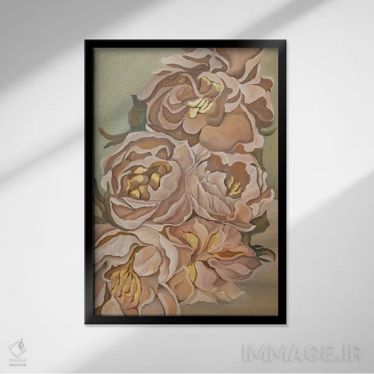 تابلو دکوراتیو گل های خاکستری اثر الگا ولنا - نمای قابدار مشکی