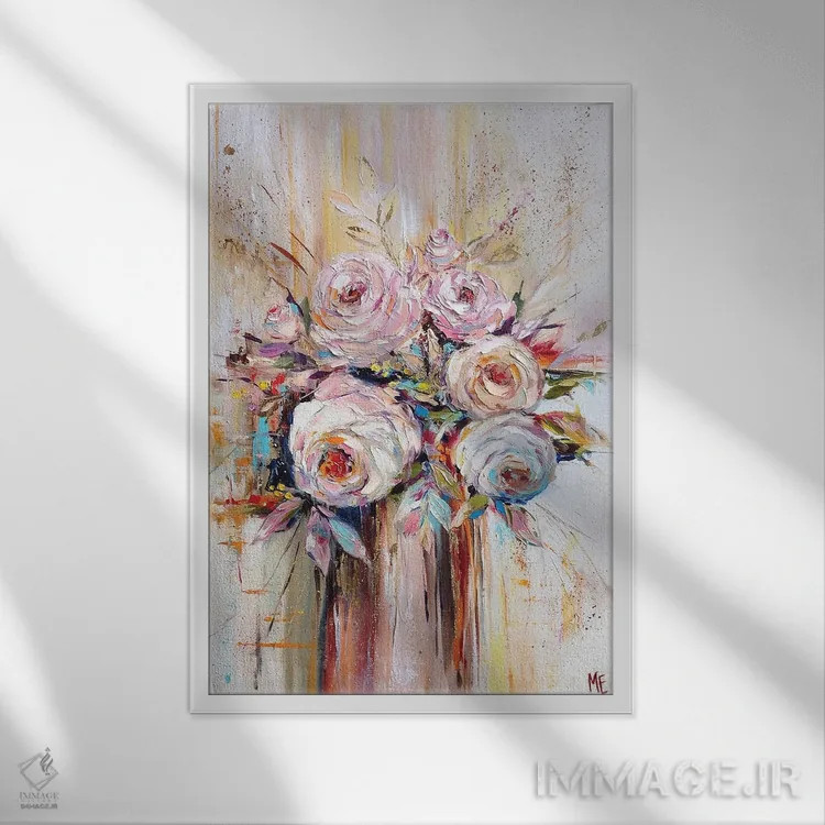 تابلو دکوراتیو دسته گل خوشبختی اثر اولنا هونتار - نمای قابدار سفید