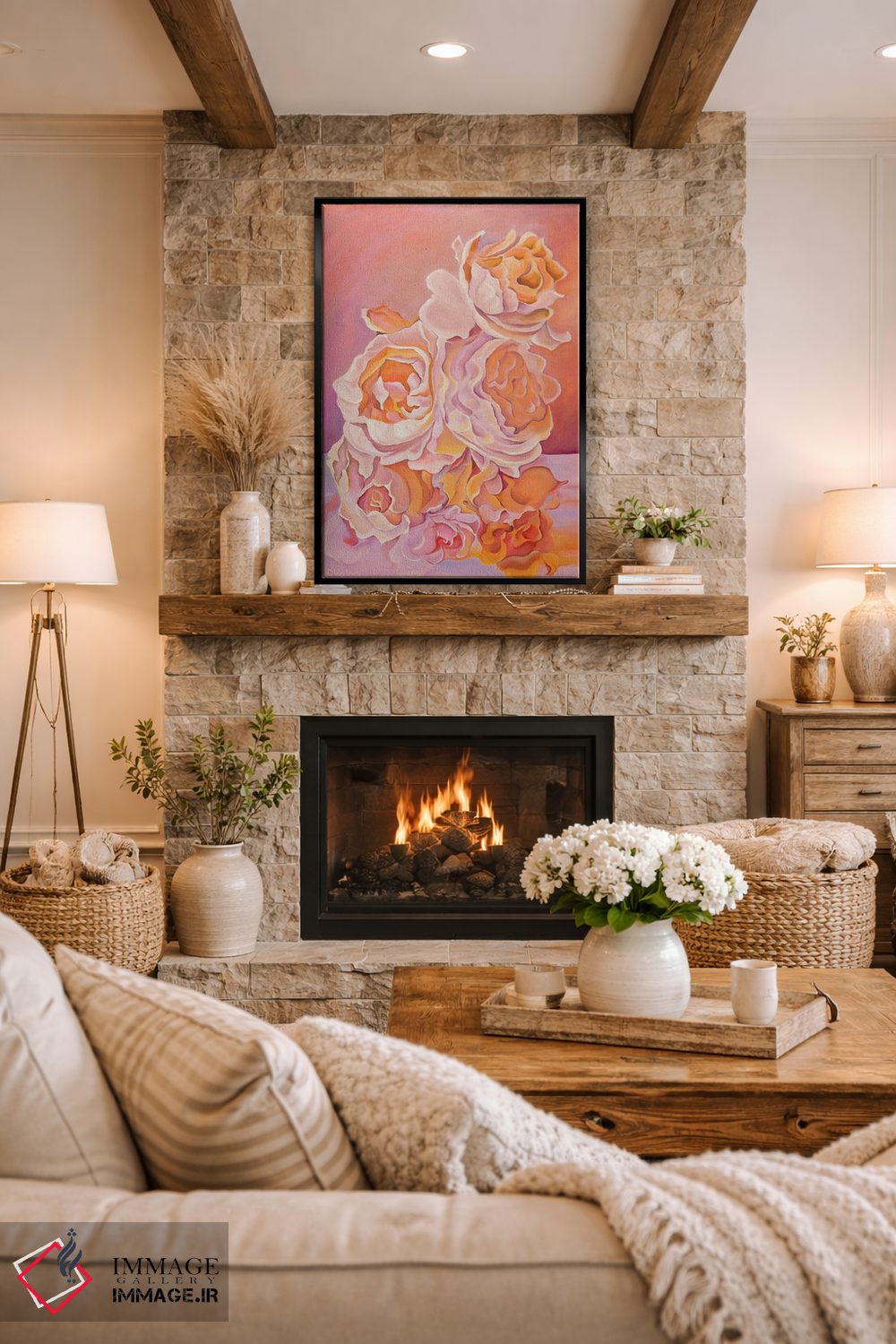 تابلو دکوراتیو دسته گل غروب اثر الگا ولنا - D2B