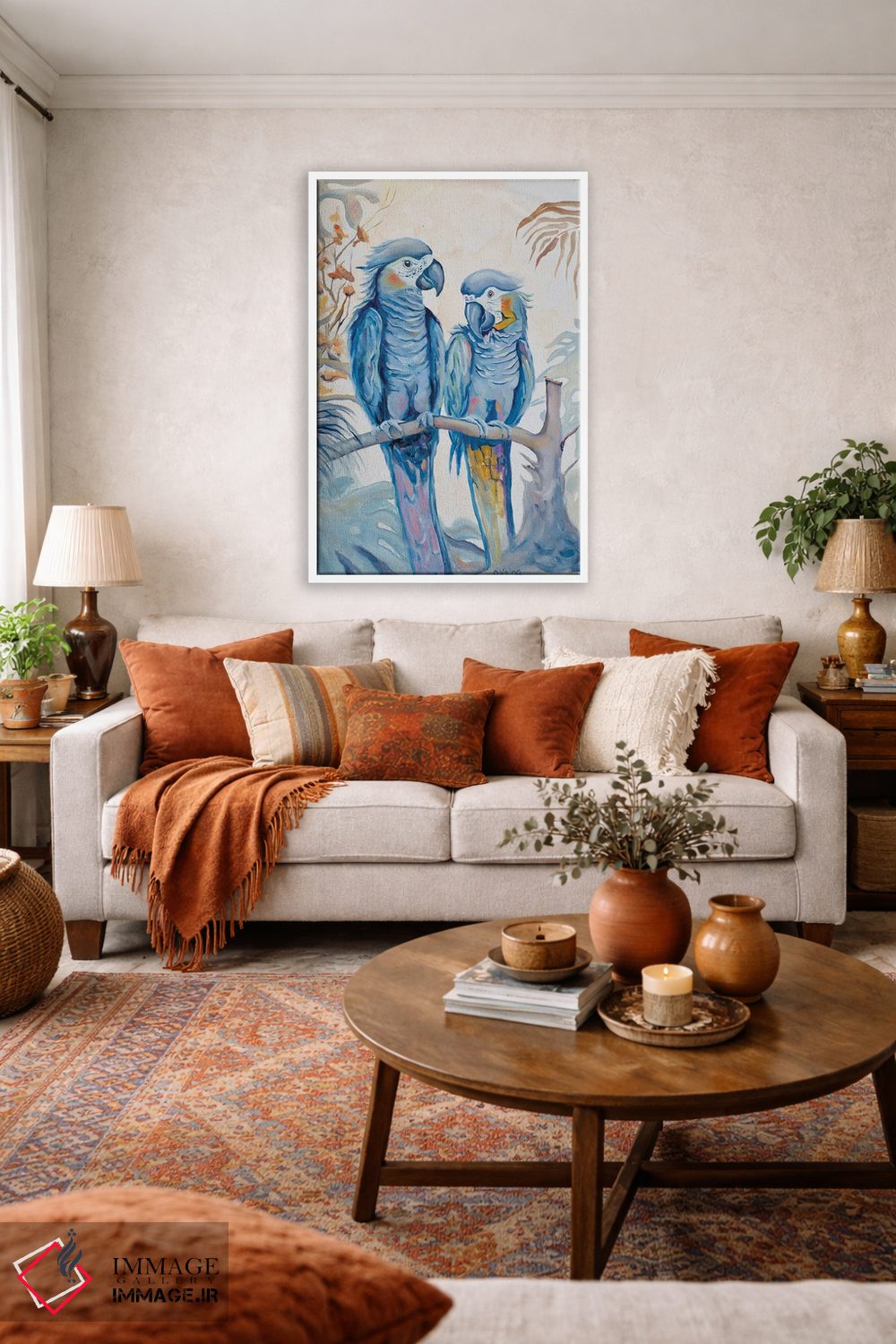 تابلو دکوراتیو طوطی های عاشق اثر الگا ولنا - D1W