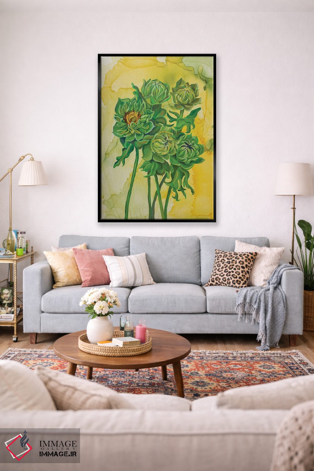 تابلو دکوراتیو آفتابگردان های سبز اثر الگا ولنا - D1B